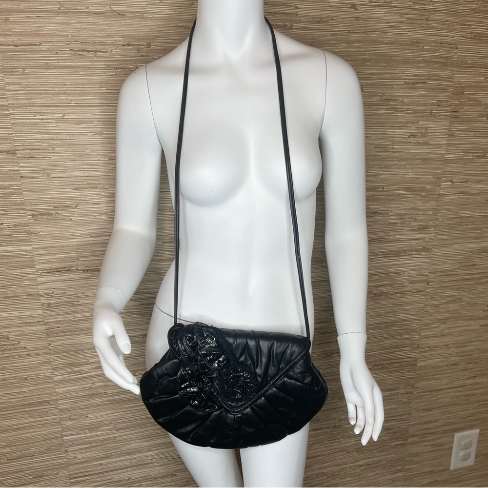 Vintage black leather crossbody/clutch
